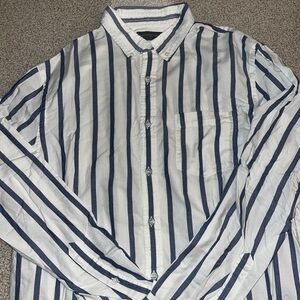 Banana Republic Navy and White Striped Casual Shirt
